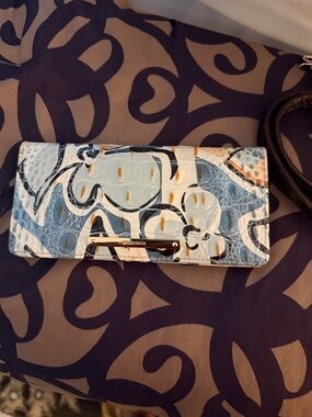 Brahmin Blue, White & Tan Patterned Leather Wallet